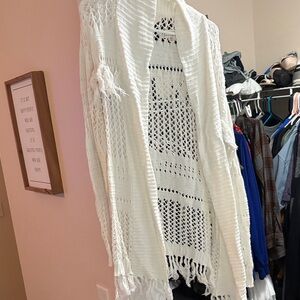 White Knit Fringe Cardigan